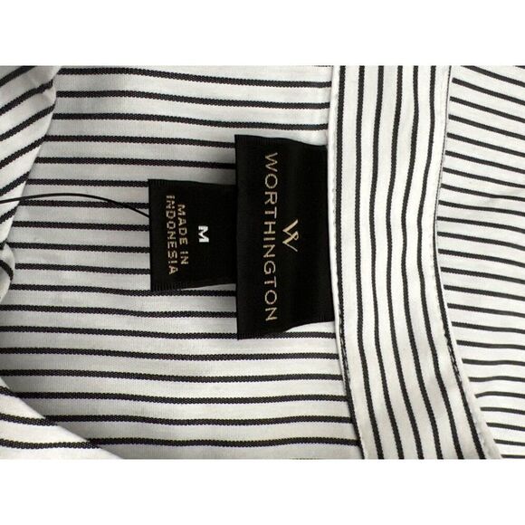 Worthington Women Black White Striped Long Sleeve Front Tie Shirt Size M - Picture 9 of 9